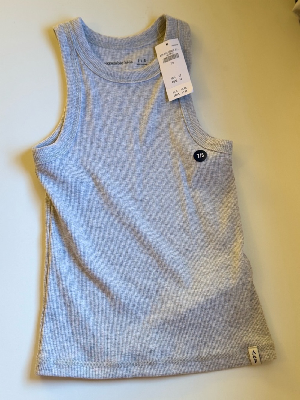 NWT Abercrombie Kids Grey Ribbed Tank Top - 7/8